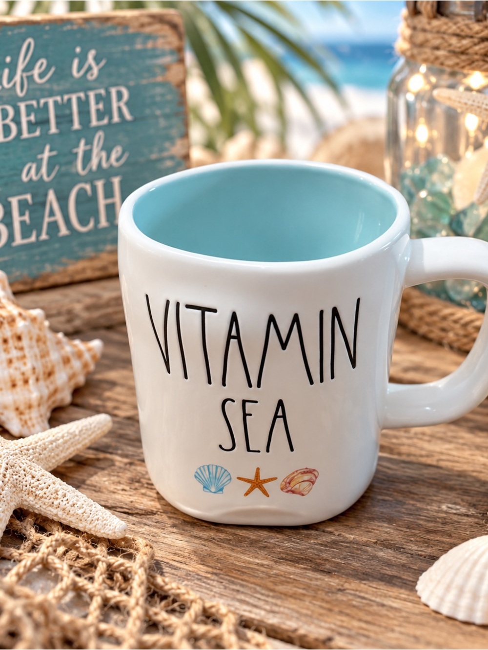 Vitamin Sea Ceramic Mug - White with Light Blue Interior BNWT